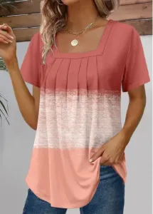 Modlily Dusty Pink Ruched Short Sleeve Square Neck T Shirt - M