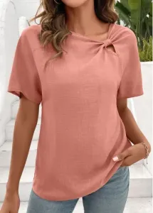 Modlily Dusty Pink Tie Short Sleeve Round Neck T Shirt - XL