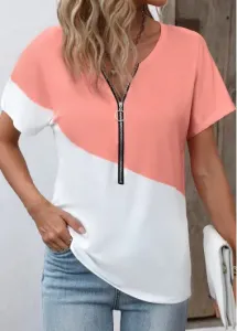 Modlily Dusty Pink Zipper Short Sleeve T Shirt - 2XL