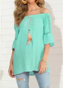 Modlily Feathers Design Hollow Out Mint Green T Shirt - S