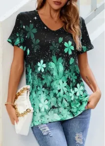 Modlily Floral Print Short Sleeve Green T Shirt - 2XL