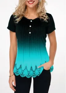 Modlily Gradient Lace Hem Button Detail T Shirt - L