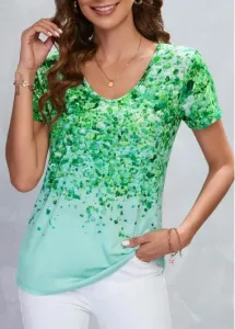 Modlily Green Lightweigh Leaf Print Short Sleeve T Shirt - S