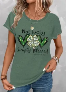 Modlily Green Saint Patrick's Day Print Short Sleeve T Shirt - L