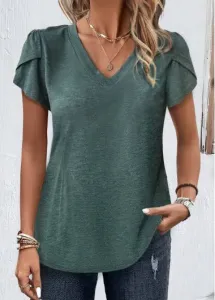 Modlily Green Short Sleeve V Neck T Shirt - M