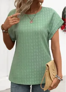 Modlily Green Textured Fabric Short Sleeve Round Neck T Shirt - S