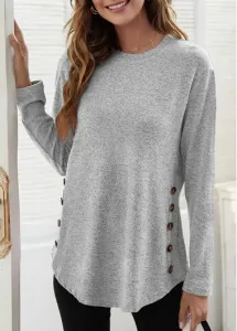 Modlily Grey Patchwork Long Sleeve Round Neck T Shirt - L #1189537