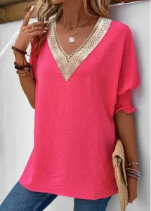 Modlily Hot Pink Smocked Half Sleeve T Shirt - M