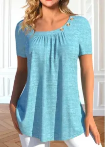Modlily Light Blue Asymmetry Short Sleeve T Shirt - XL