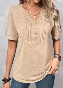 Modlily Light Camel Button Short Sleeve T Shirt - XXL