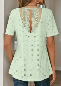 Modlily Light Green Lace Short Sleeve T Shirt - S #903949