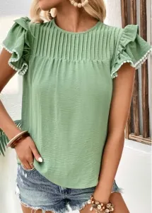 Modlily Light Green Patchwork Short Sleeve T Shirt - L #961331