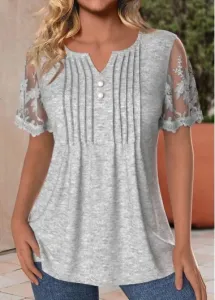 Modlily Light Grey Marl Embroidery Short Sleeve T Shirt - XXL
