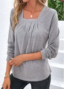 Modlily Light Grey Ruched Long Sleeve T Shirt - S