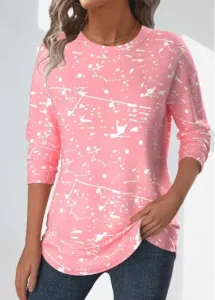 Modlily Light Pink Geometric Print Long Sleeve T Shirt - XXL