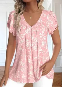 Modlily Light Pink Lace Ditsy Floral Print T Shirt - XXL