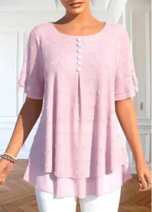 Modlily Light Pink Layered Short Sleeve T Shirt - M