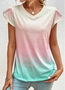 Modlily Light Pink Ombre Short Sleeve T Shirt - 4XL