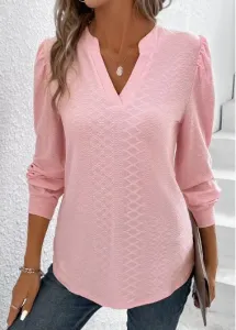 Modlily Light Pink Ruched Long Sleeve T Shirt - L