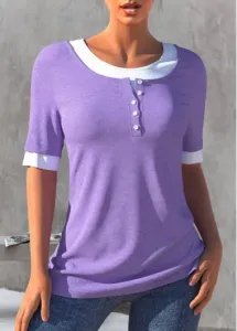 Modlily Light Purple Faux Two Piece Contrast T Shirt - M
