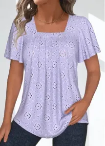 Modlily Light Purple Textured Fabric Short Sleeve T Shirt - L