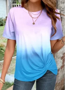 Modlily Light Purple Twist Ombre Short Sleeve T Shirt - M