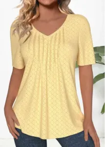 Modlily Light Yellow Textured Fabric Short Sleeve T Shirt - XL