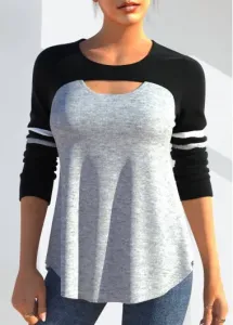 Modlily Long Sleeve Black Cutout Detail T Shirt - L