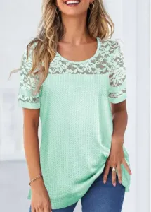 Modlily Mint Green Lace Short Sleeve T Shirt - S #827548