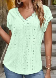 Modlily Mint Green Lace Short Sleeve T Shirt - XXL #827501
