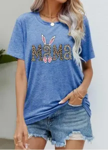 Modlily Mother's Day Dusty Blue Letter Print T Shirt - M