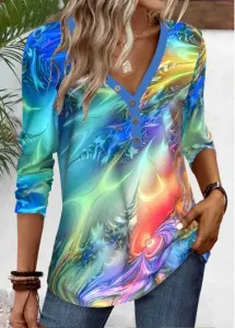 Modlily Multi Color Button Dazzle Colorful Print T Shirt - L