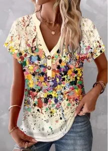 Modlily Multi Color Patchwork Dazzle Colorful Print T Shirt - XL