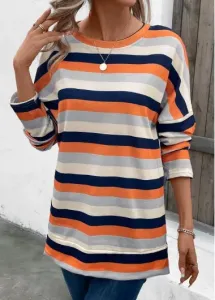 Modlily Multi Color Patchwork Striped Long Sleeve T Shirt - 3XL