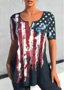 Modlily Multi Color Zipper Flag Print T Shirt - M