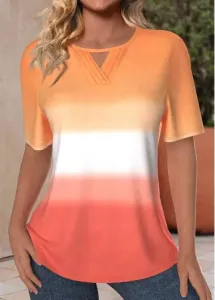 Modlily Orange Cut Out Ombre Short Sleeve T Shirt - L