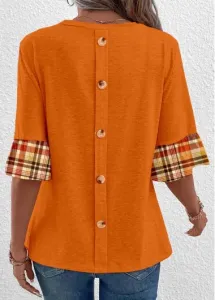 Modlily Orange Patchwork Plaid Long Sleeve T Shirt - XXL #1089326