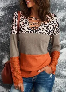 Modlily Orange Twist Leopard Long Sleeve T Shirt - XL