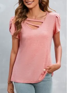 Modlily Pink Cut Out Short Sleeve T Shirt - 2XL