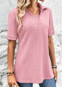 Modlily Pink Eyelet Short Sleeve T Shirt - XL