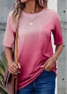 Modlily Pink Pocket Ombre Short Sleeve T Shirt - L