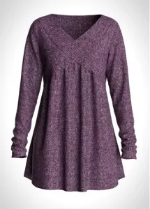 Modlily Purple V Neck Shirt For Women Long Sleeve Purple Tops For Women - L