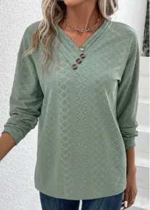 Modlily Sage Green Button Long Sleeve T Shirt - M