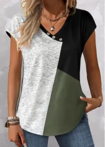 Modlily Sage Green Button Short Sleeve T Shirt - XXL