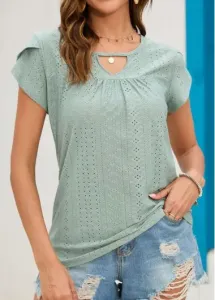 Modlily Sage Green Cut Out Short Sleeve T Shirt - 2XL