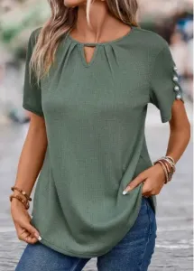 Modlily Sage Green Cut Out Short Sleeve T Shirt - XXL