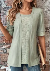 Modlily Sage Green Fake 2in1 Half Sleeve T Shirt - L