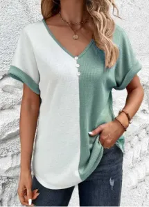 Modlily Sage Green Patchwork Short Sleeve T Shirt - M #944540