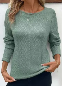 Modlily Sage Green Ruched Long Sleeve Round Neck T Shirt - 3XL