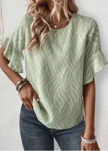 Modlily Sage Green Ruffle Short Sleeve T Shirt - L